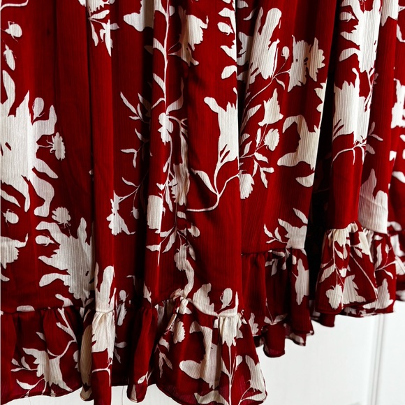 Johanna Ortiz x H&M Red Floral Maxi Dress Boho Tiered Tie-Neck Long Sleeve - Picture 6 of 9